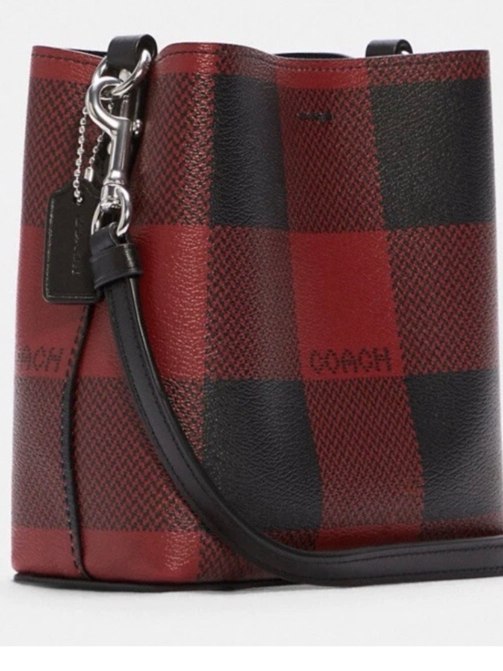 NWT Coach Mini Town Bucket Bag With Buffalo Plaid Print- Red/Black C7267 - Picture 3 of 7